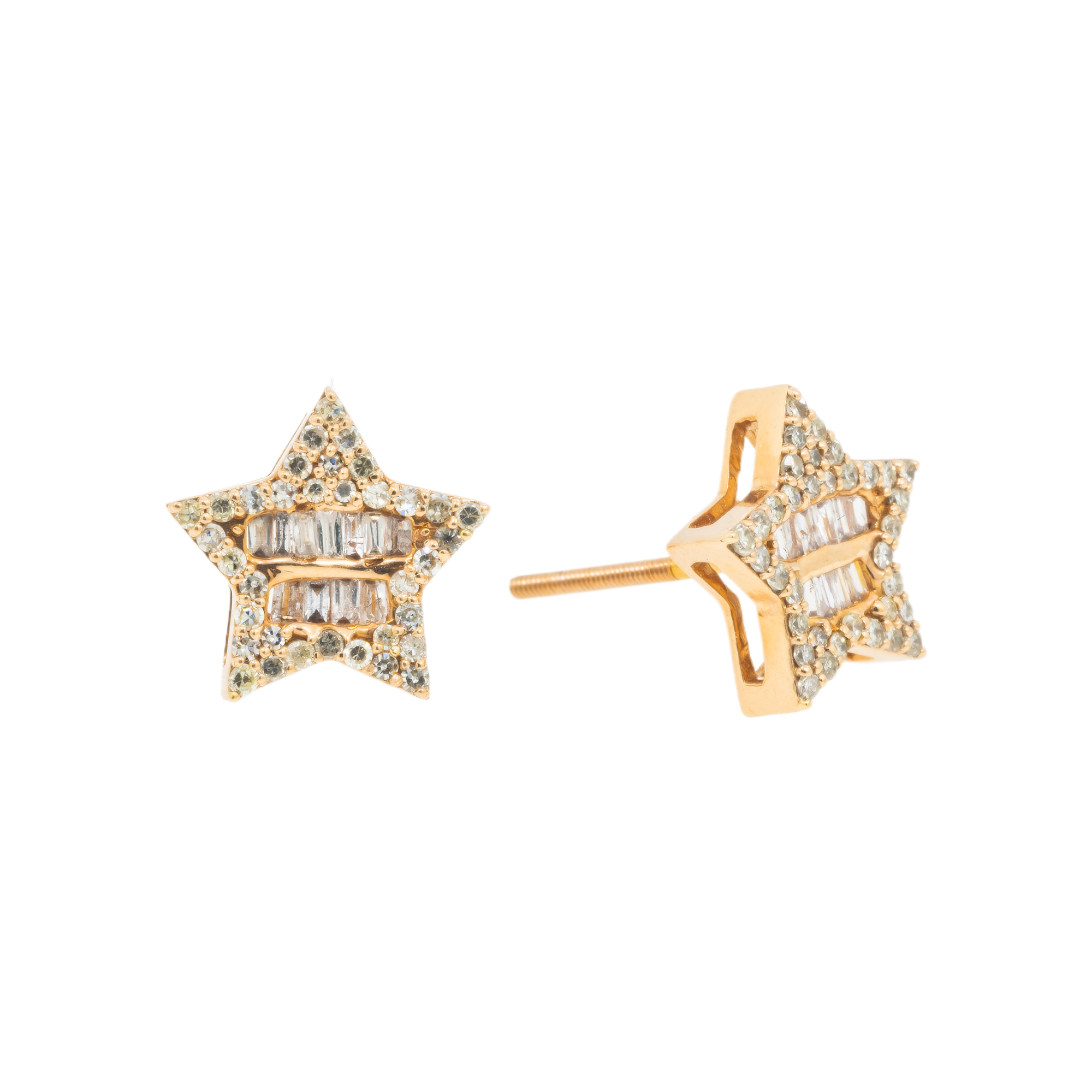 14K GOLD BAGUETTE AND ROUND DIAMOND STAR EARRINGS 0.46 CTW