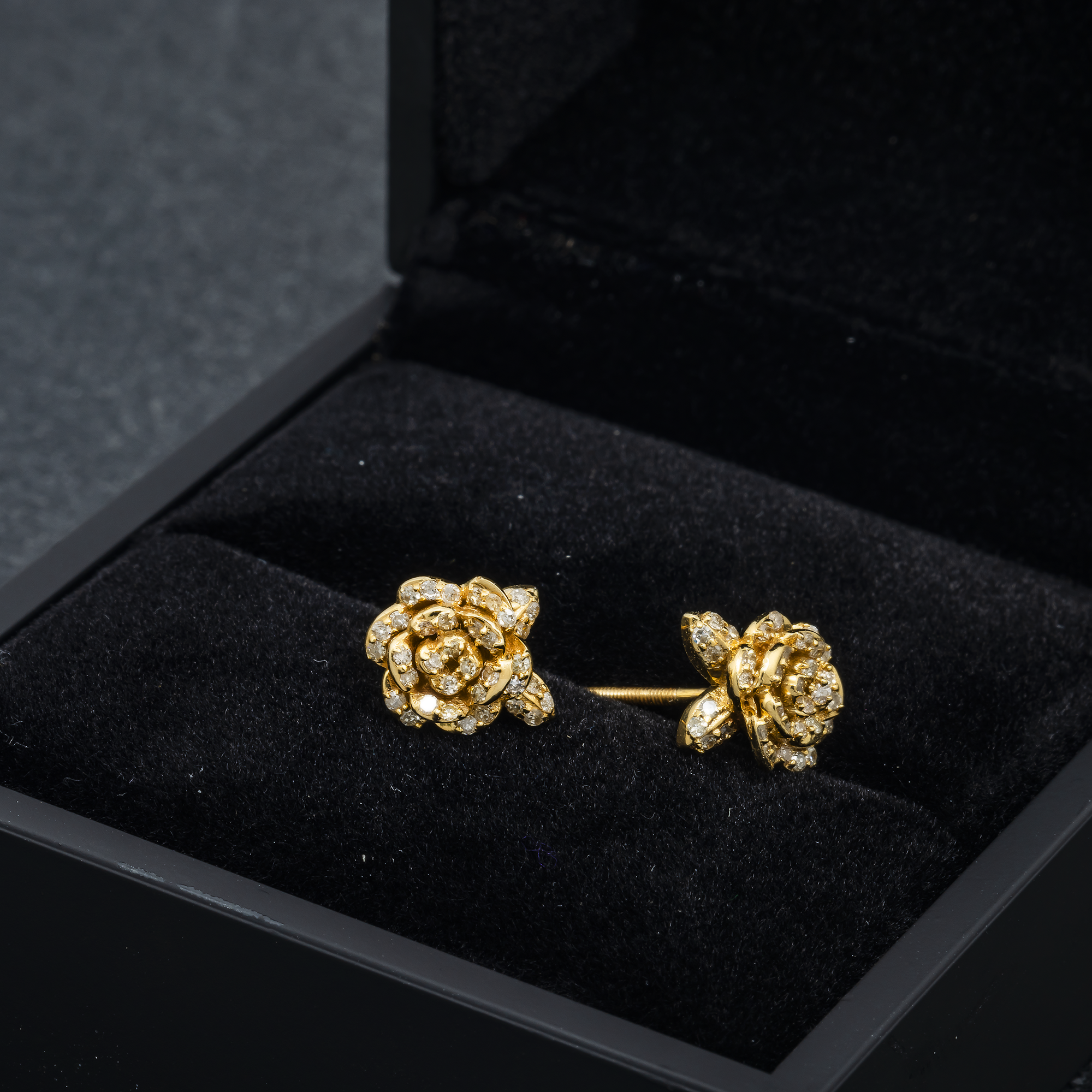 14K GOLD DIAMOND ROSE EARRINGS 0.48 CTW