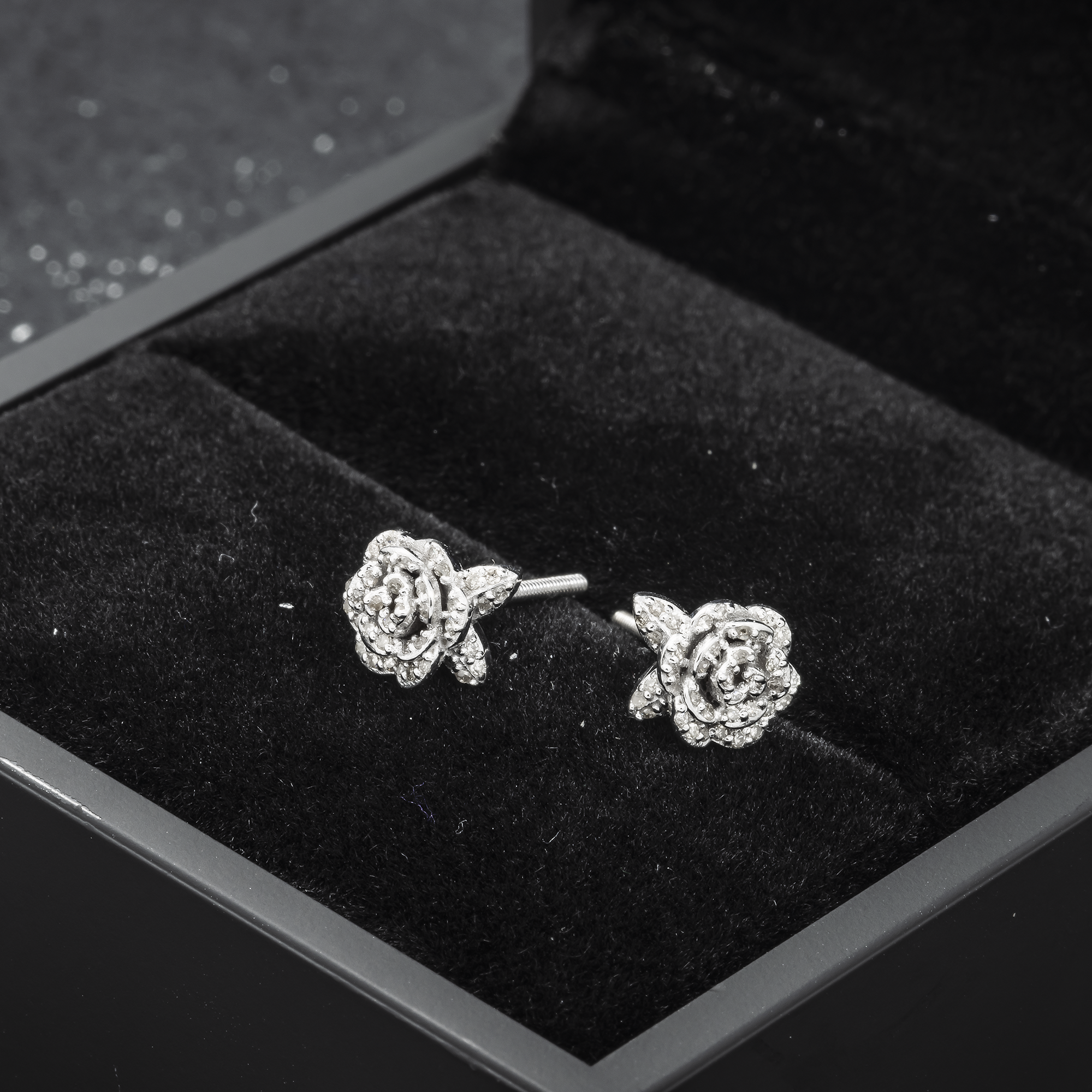 14K GOLD DIAMOND ROSE EARRINGS 0.48 CTW