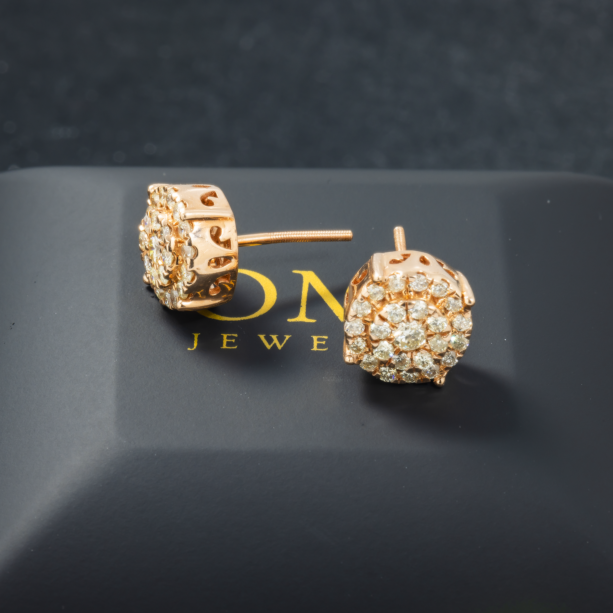 14K GOLD DIAMOND ROUND CLUSTER EARRINGS 1.20 CTW