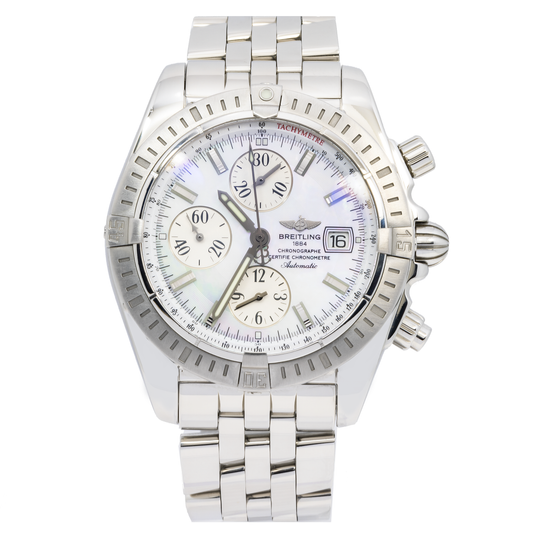 BREITLING CHRONOMAT EVOLUTION A13356 44MM WHITE DIAL WITH STAINLESS STEEL BRACELET