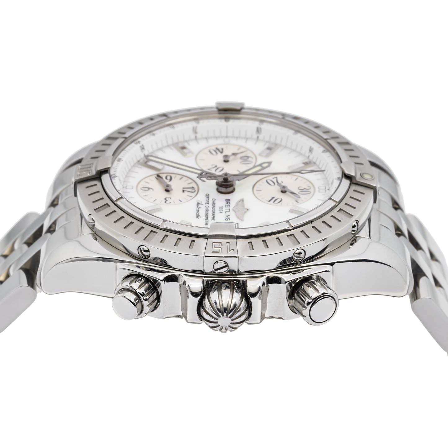 BREITLING CHRONOMAT EVOLUTION A13356 44MM WHITE DIAL WITH STAINLESS STEEL BRACELET
