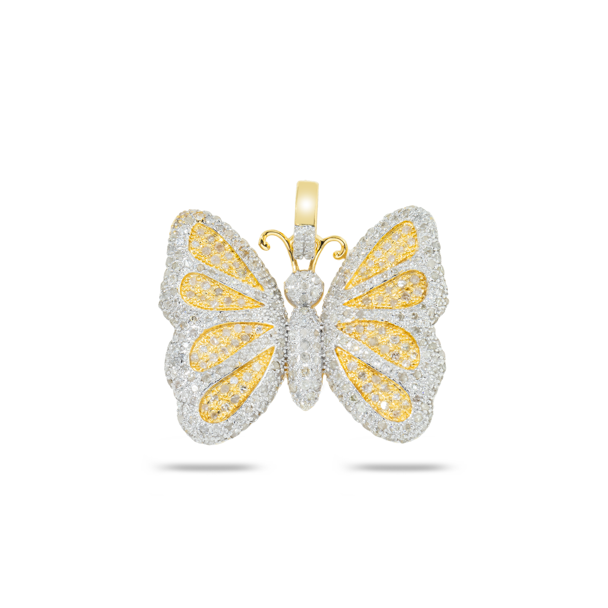 14K GOLD ROUND DIAMOND BUTTERFLY PENDANT 2.93 CT