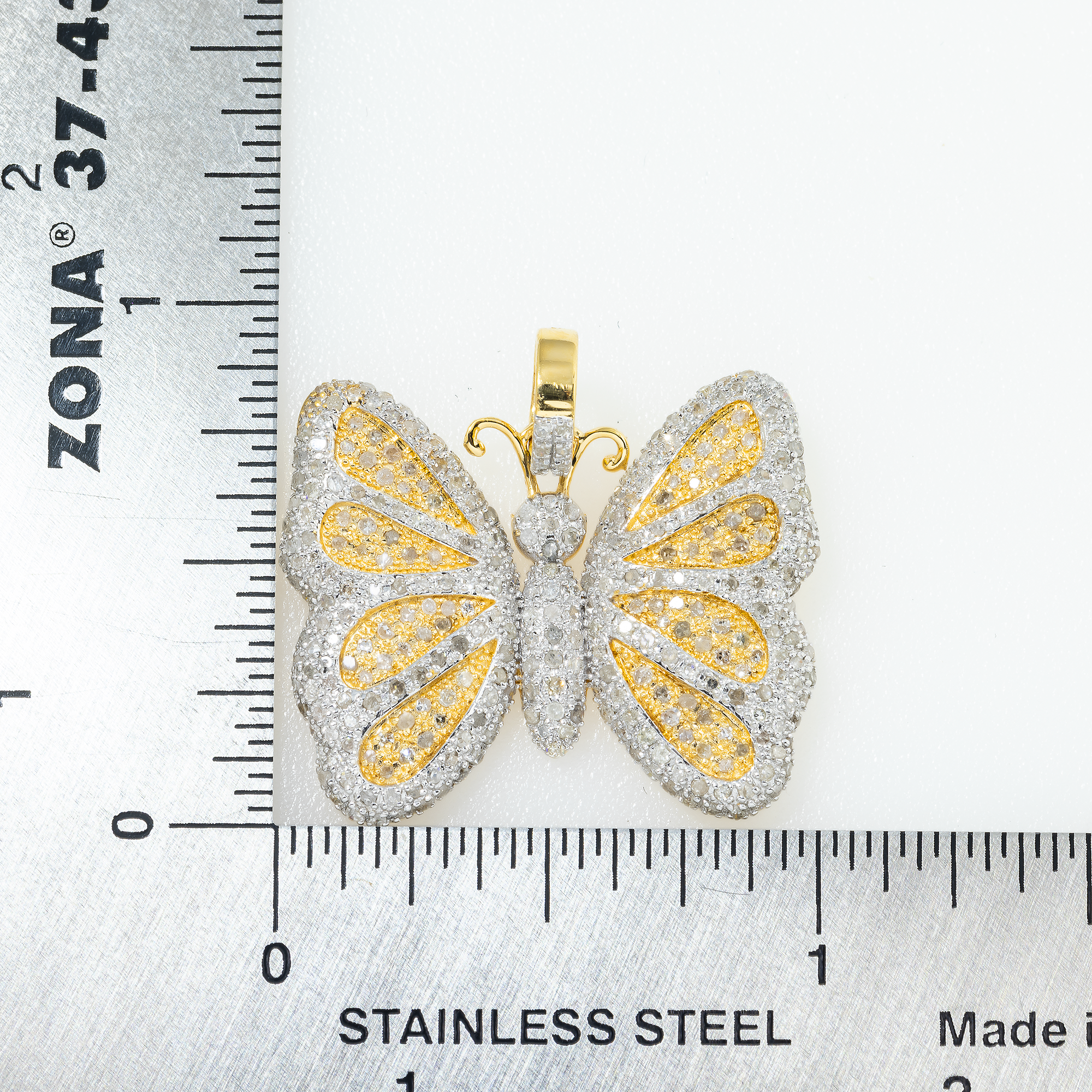 14K GOLD ROUND DIAMOND BUTTERFLY PENDANT 2.93 CT