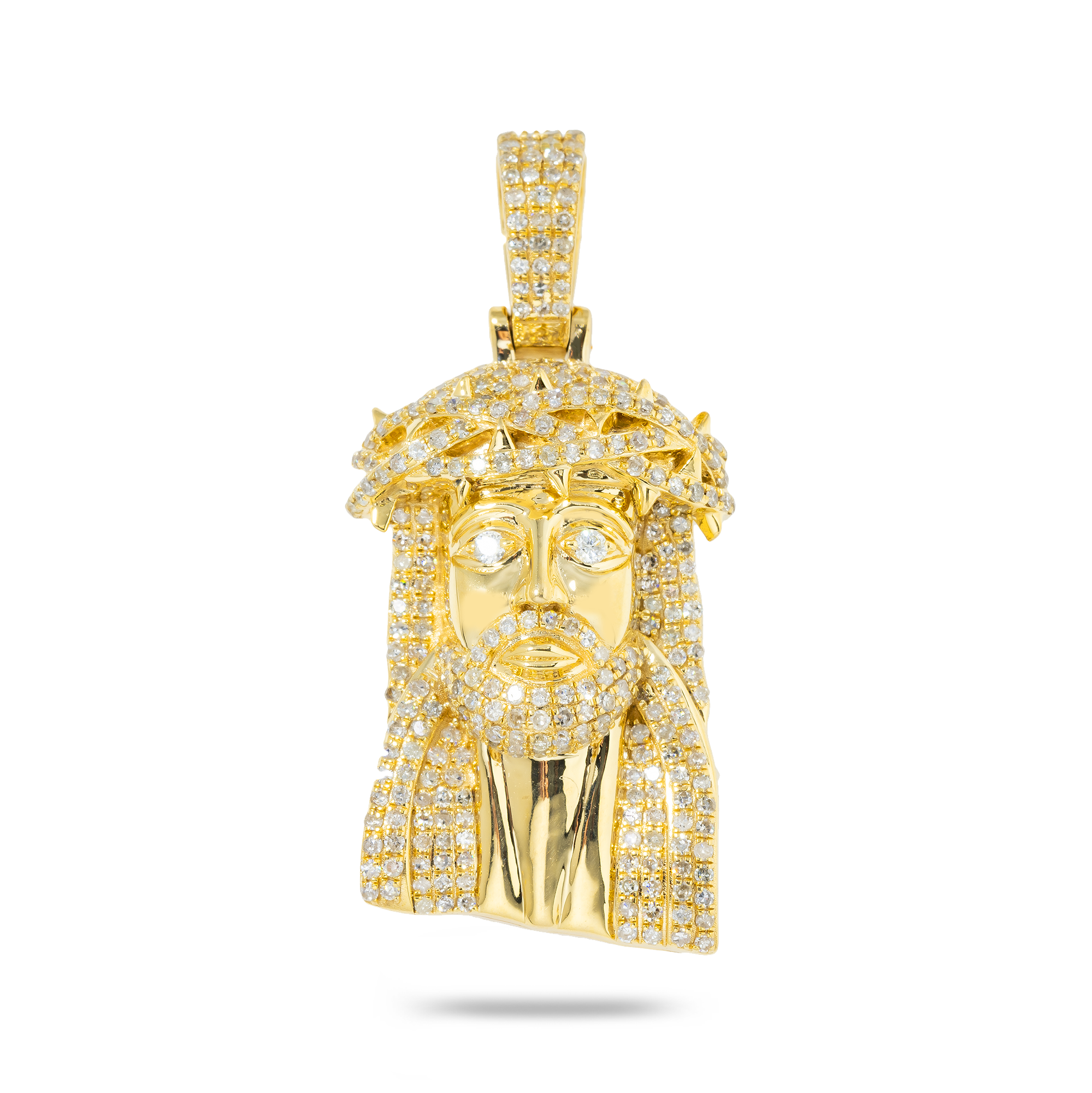14K GOLD DIAMOND JESUS HEAD PENDANT 1.40 CT