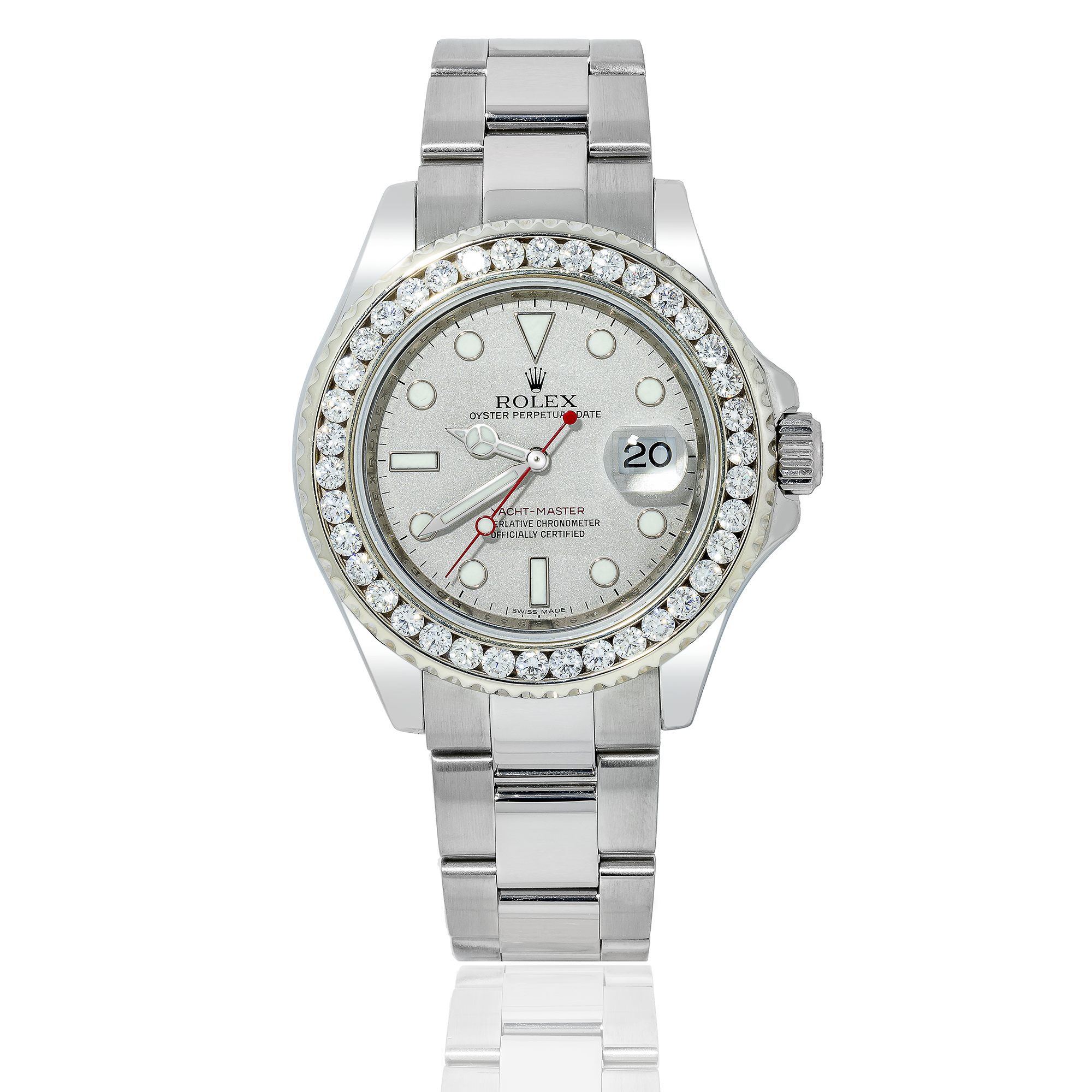 Rolex Yacht-Master Date 16622 40MM Platinum Dial With Diamond Bezel & Stainless Steel Oyster Bracelet