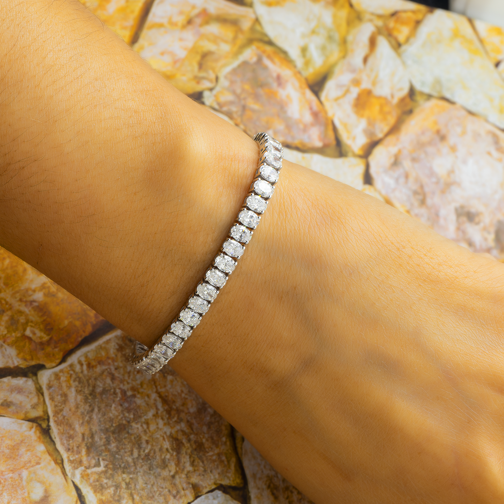 14K GOLD OVAL SHAPE LAB DIAMOND TENNIS BRACELET 11.78 CT