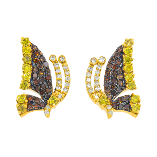 14K GOLD COLORED DIAMOND BUTTERFLY EARRINGS 1.44 CTW