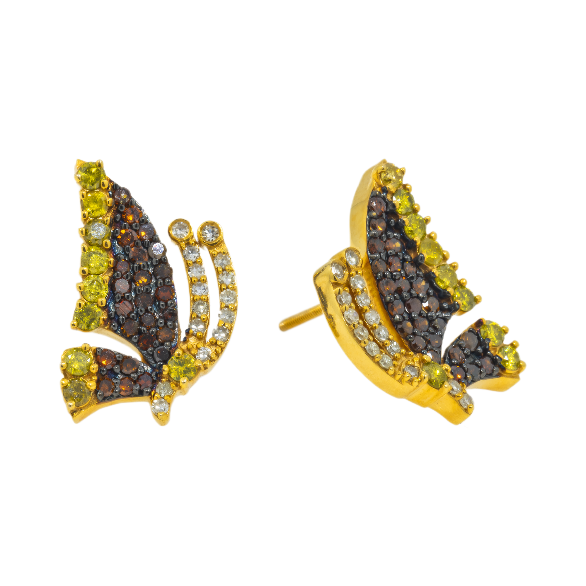 14K GOLD COLORED DIAMOND BUTTERFLY EARRINGS 1.44 CTW