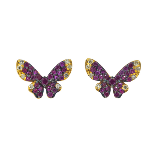 14K GOLD COLORED DIAMOND BUTTERFLY EARRINGS 0.15 CTW