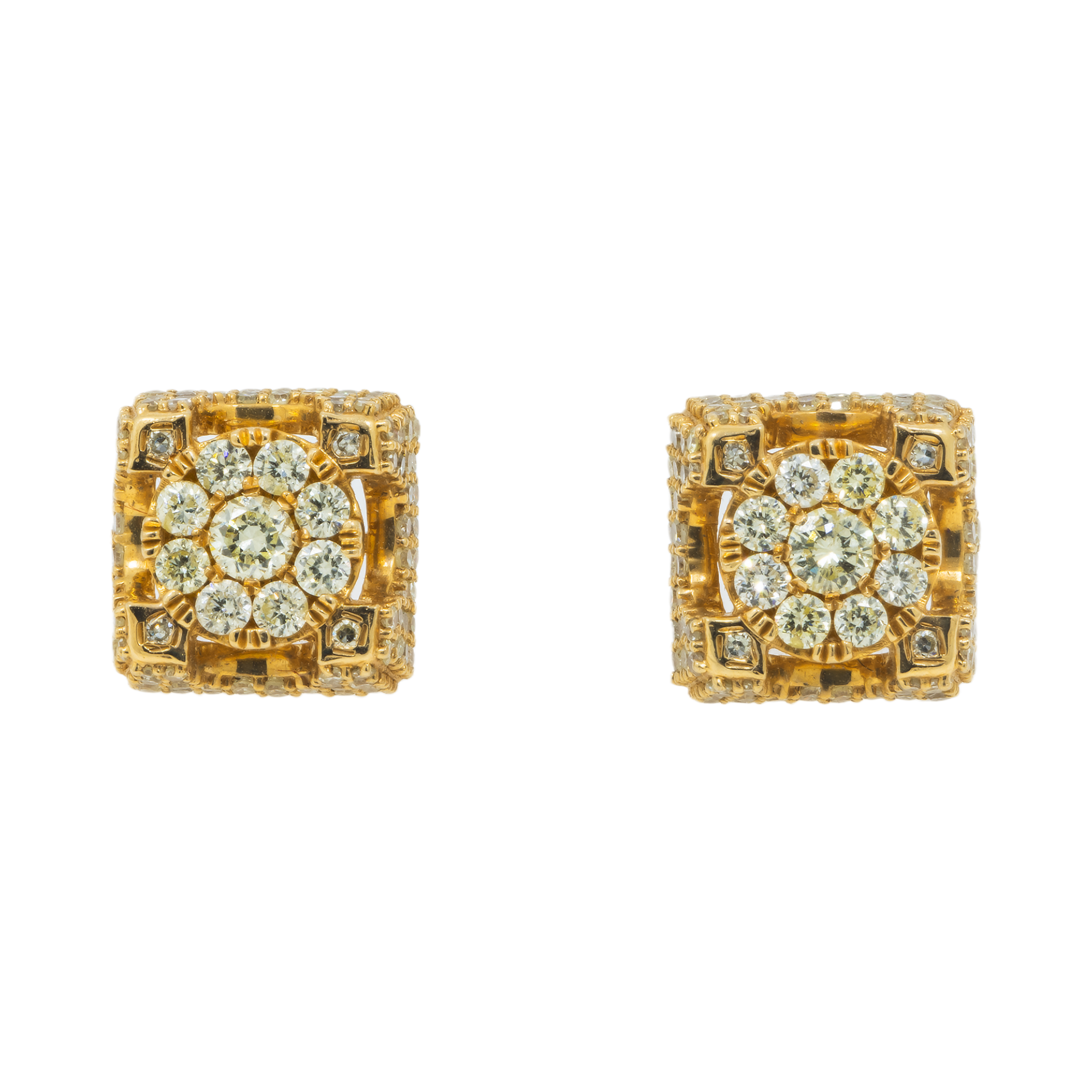 14K GOLD ROUND DIAMOND SQUARE SHAPE EARRINGS 1.30 CTW