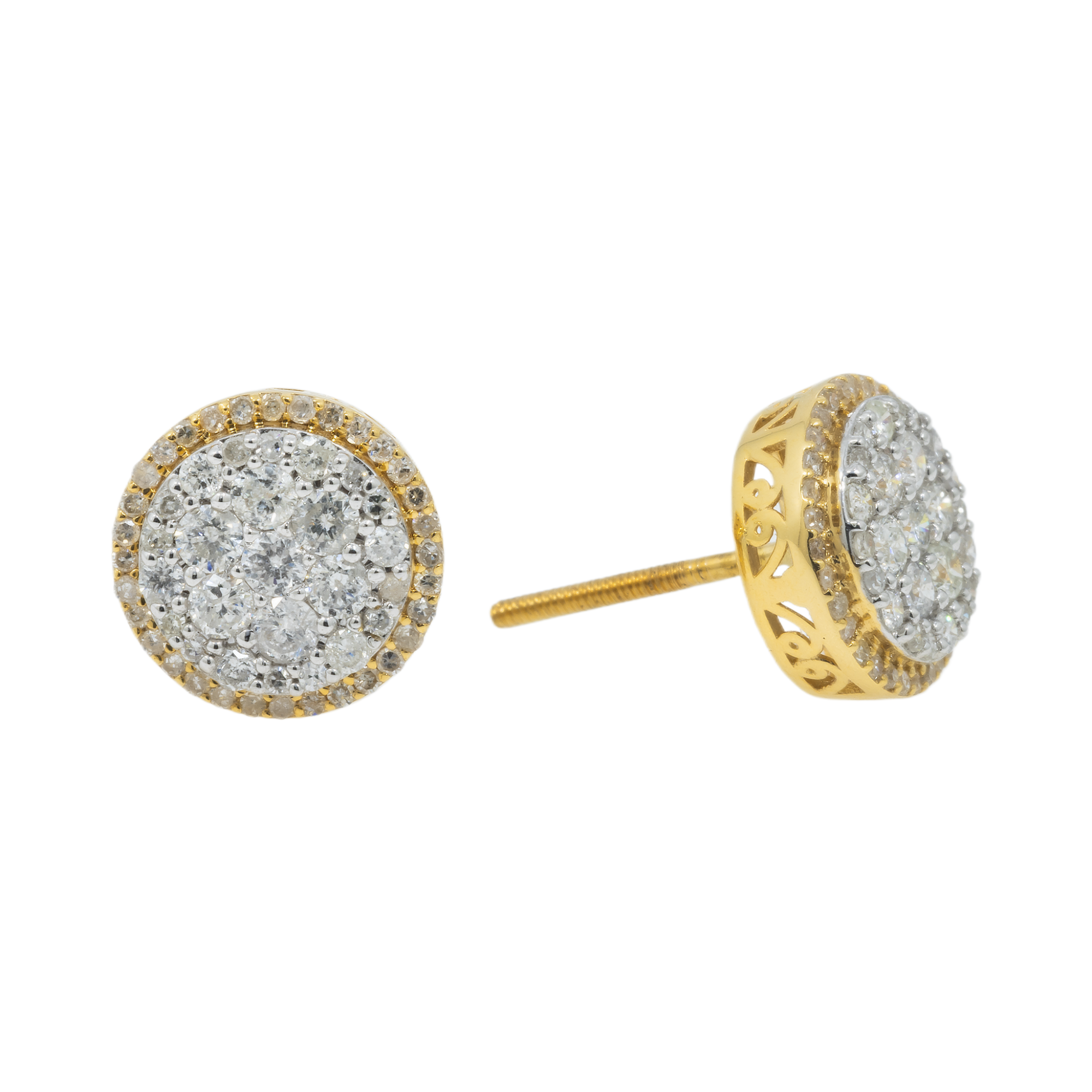 14K GOLD DIAMOND ROUND CLUSTER EARRINGS 0.93 CT