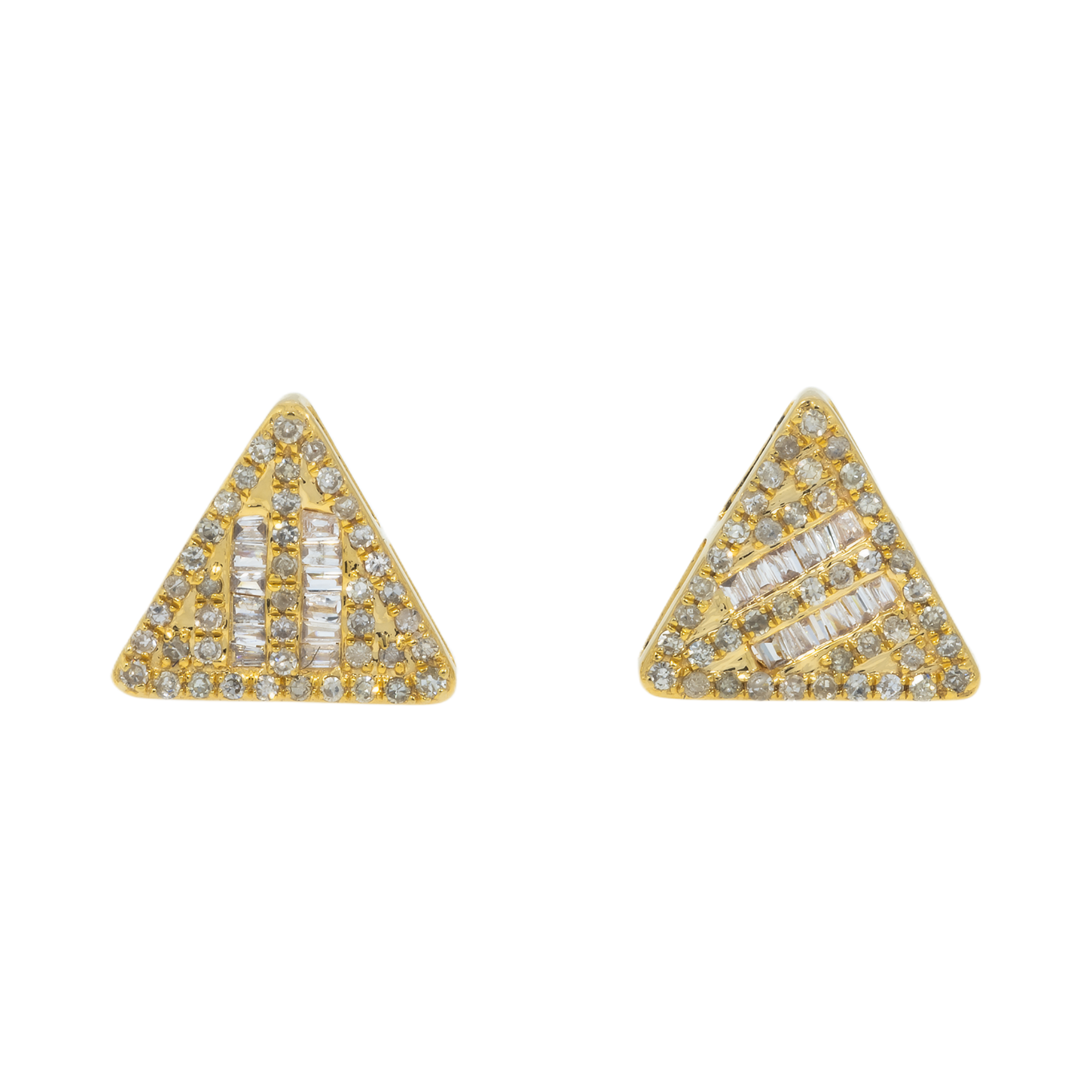14K GOLD BAGUETTE AND ROUND DIAMOND TRIANGLE EARRINGS 0.40 CTW