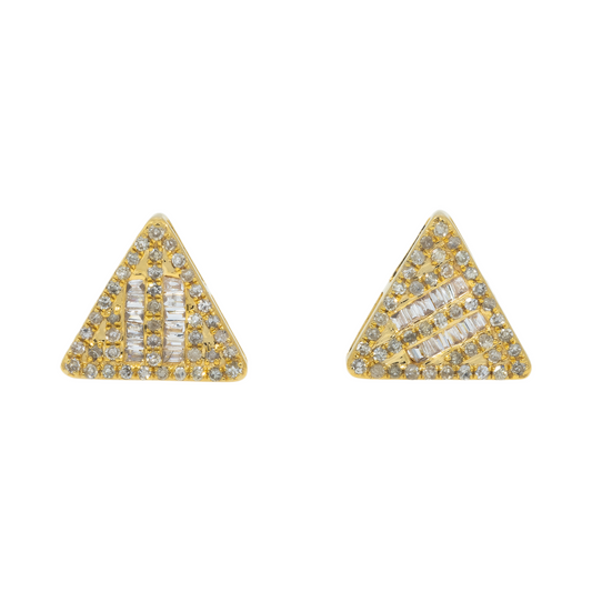 14K GOLD BAGUETTE AND ROUND DIAMOND TRIANGLE EARRINGS 0.40 CTW