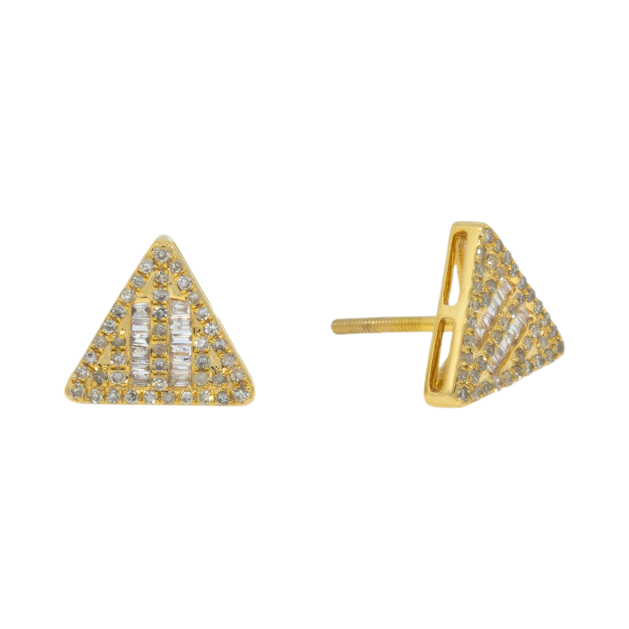 14K GOLD BAGUETTE AND ROUND DIAMOND TRIANGLE EARRINGS 0.40 CTW