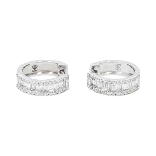 14K GOLD BAGUETTE AND ROUND DIAMOND HUGGIES 0.94 CTW