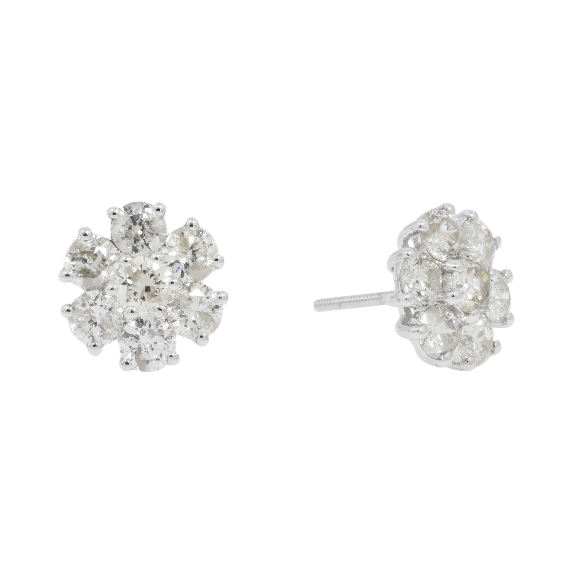 14K GOLD DIAMOND FLOWER SHAPE EARRINGS 3.40 CTW