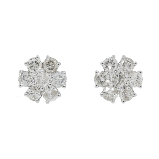 14K GOLD DIAMOND FLOWER SHAPE EARRINGS 1.74 CTW