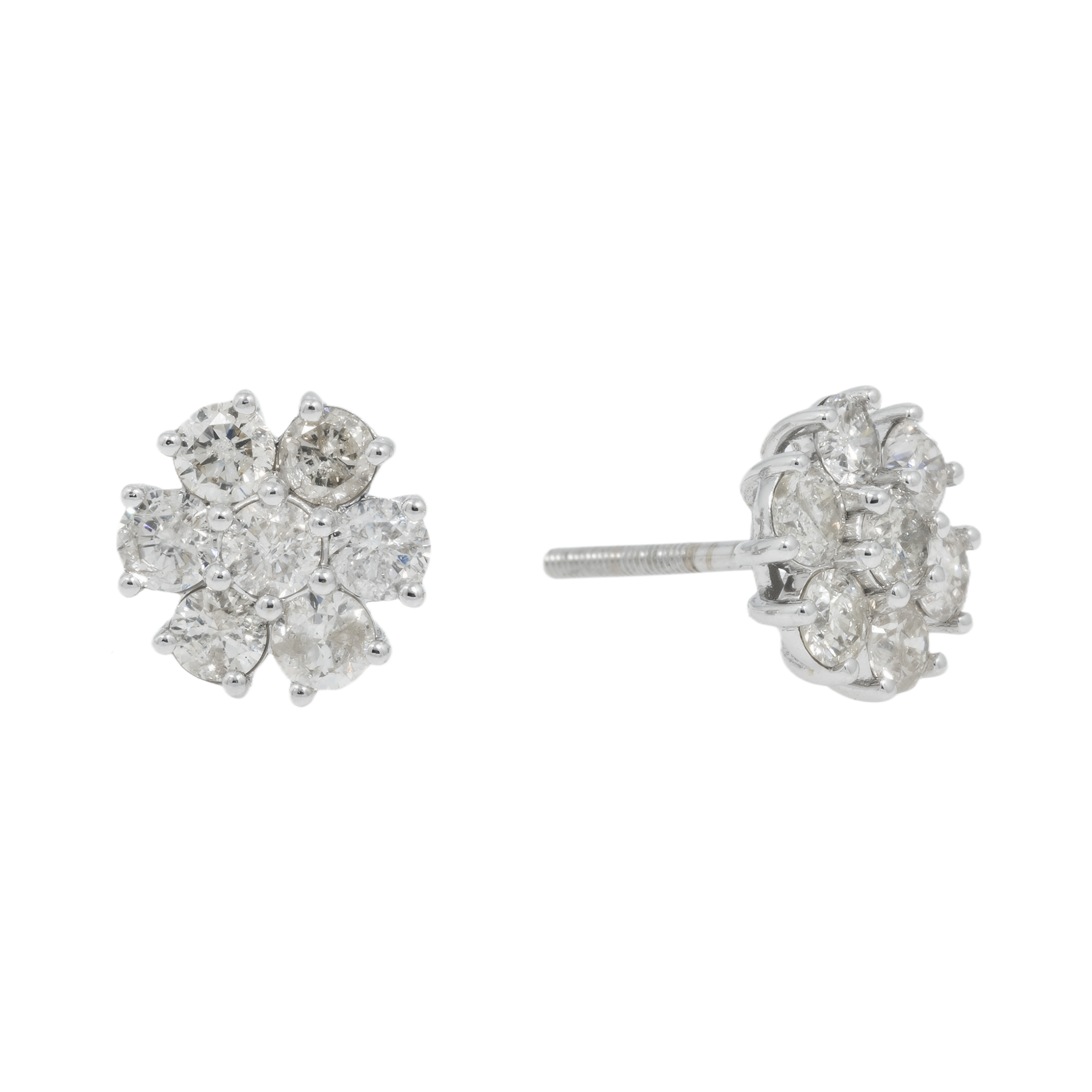 14K GOLD DIAMOND FLOWER SHAPE EARRINGS 1.74 CTW