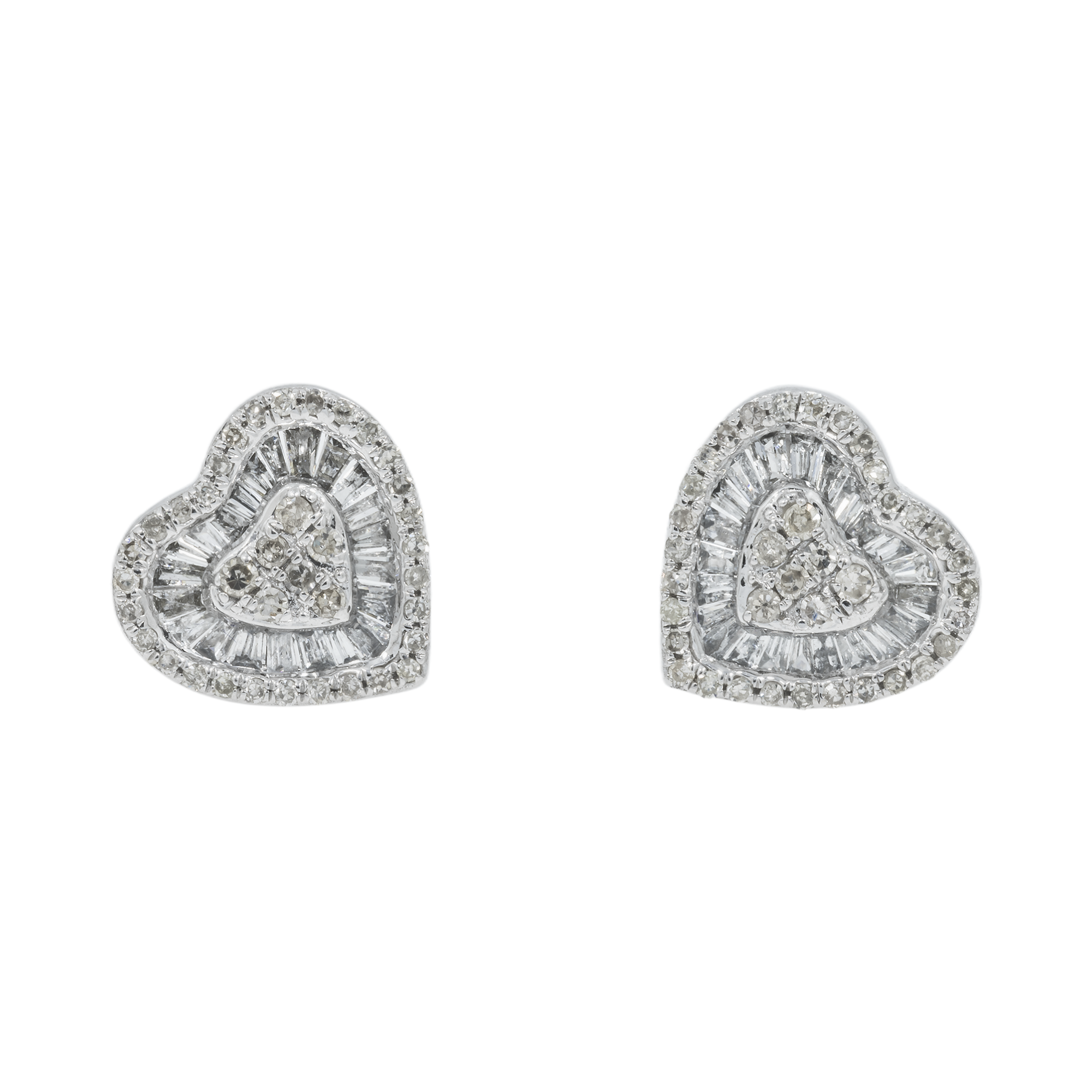14K GOLD BAGUETTE AND ROUND DIAMOND HEART EARRINGS 0.78 CTW