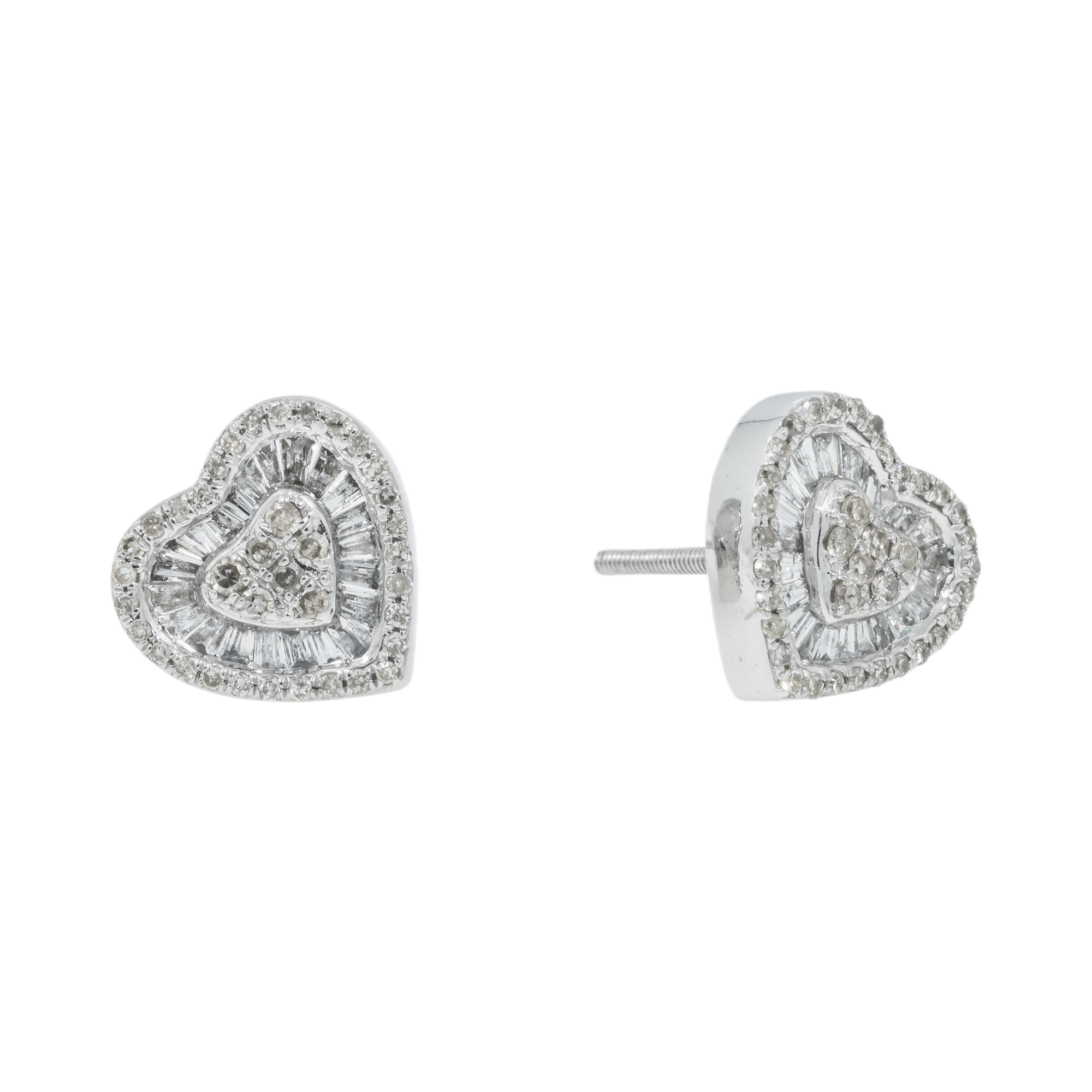 14K GOLD BAGUETTE AND ROUND DIAMOND HEART EARRINGS 0.78 CTW