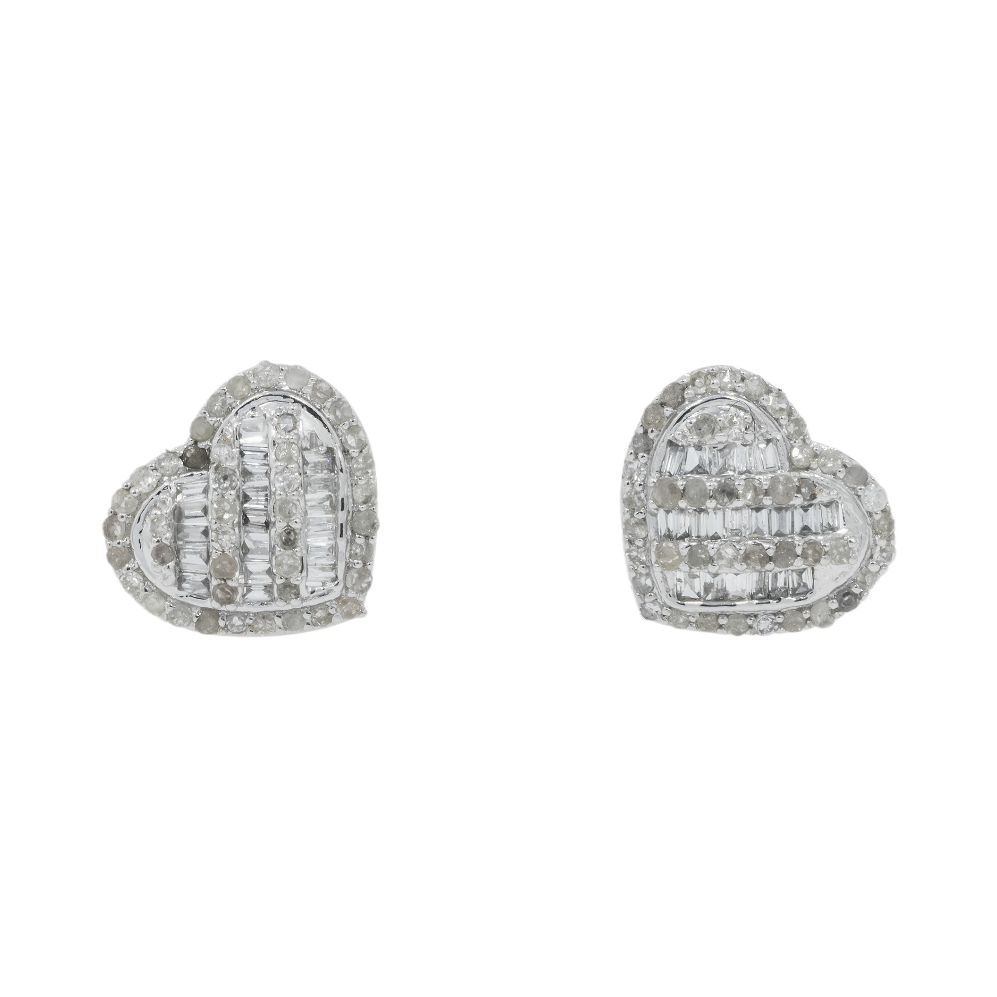 14K GOLD BAGUETTE AND ROUND DIAMOND HEART EARRINGS 0.61 CTW