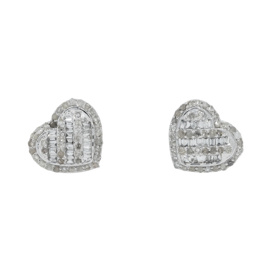 14K GOLD BAGUETTE AND ROUND DIAMOND HEART EARRINGS 0.61 CTW