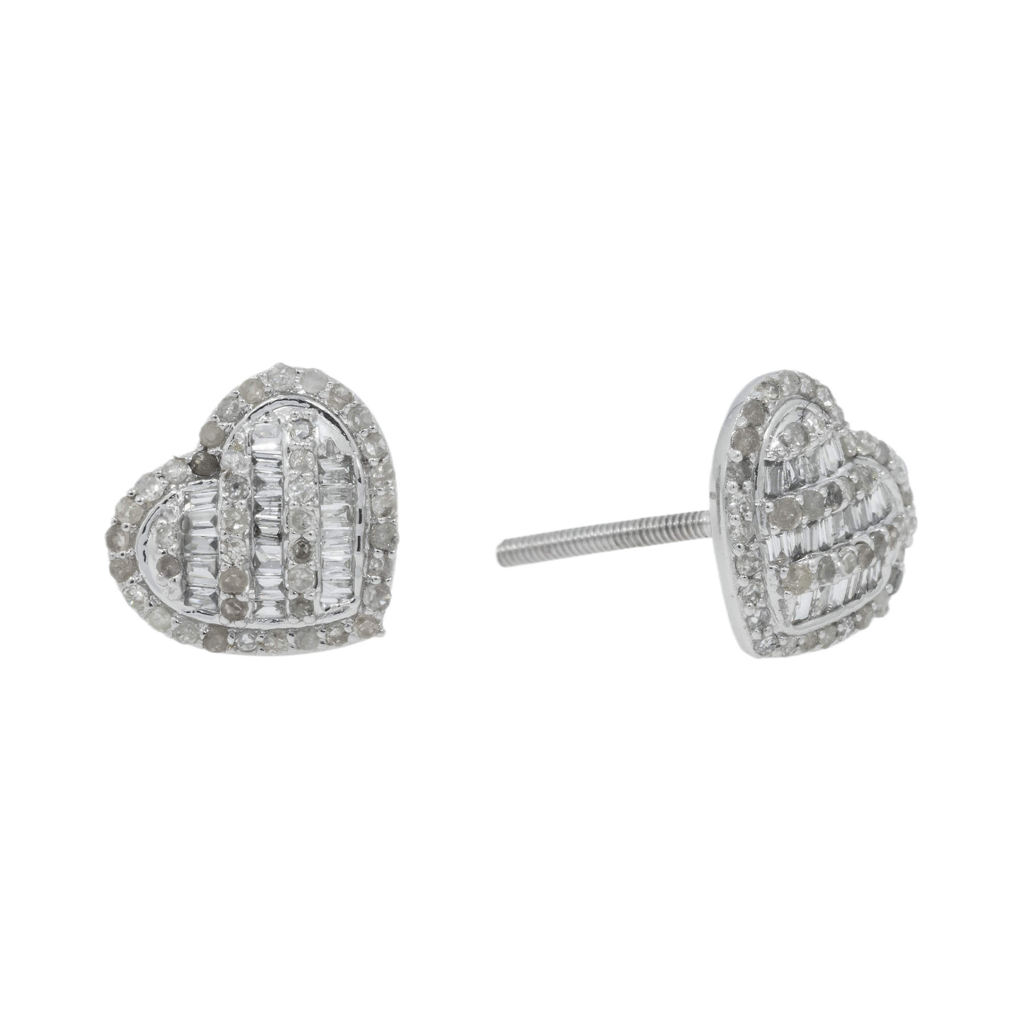 14K GOLD BAGUETTE AND ROUND DIAMOND HEART EARRINGS 0.61 CTW
