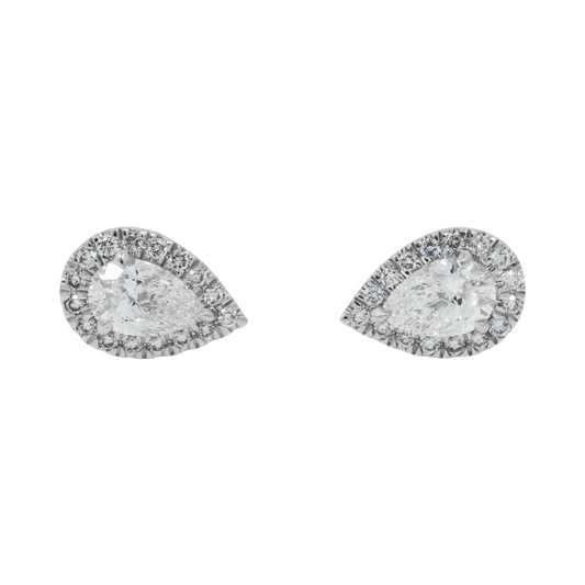 14K GOLD PEAR DIAMOND HALO EARRINGS 1.25 CTW