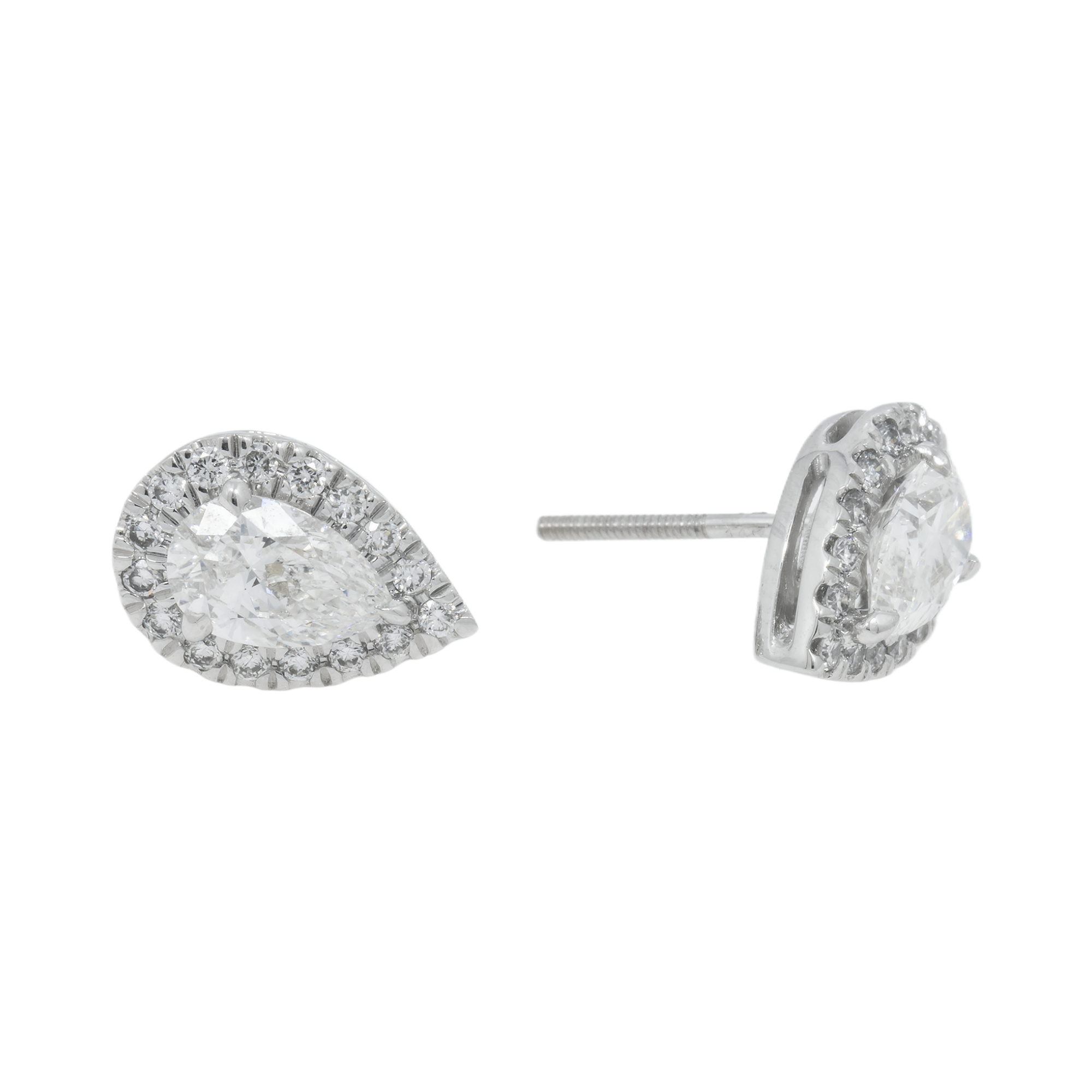14K GOLD PEAR DIAMOND HALO EARRINGS 1.25 CTW