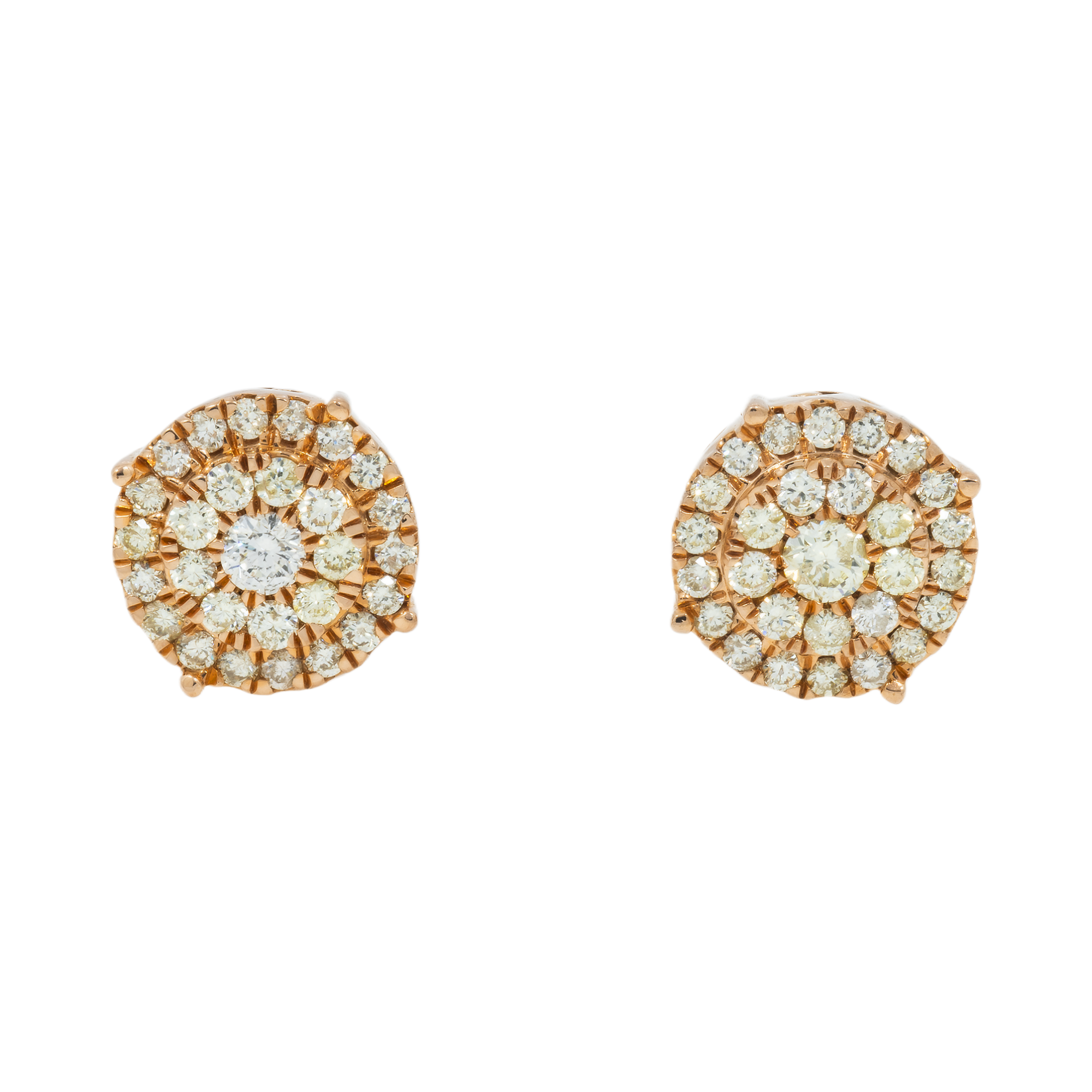 14K GOLD DIAMOND ROUND CLUSTER EARRINGS 2.10 CTW
