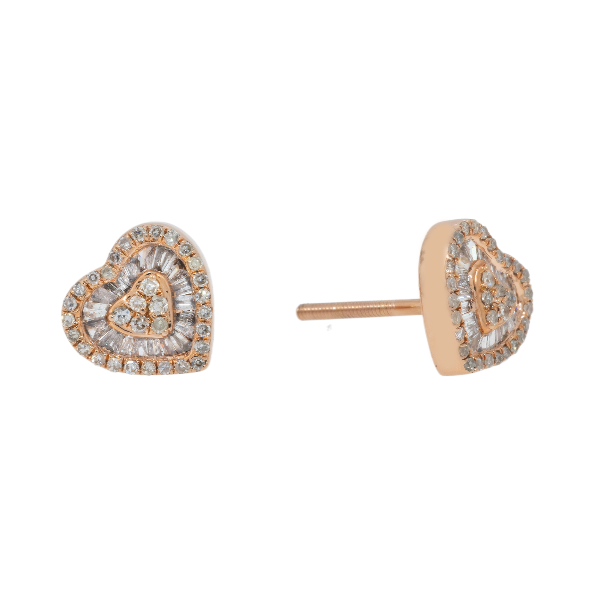 14K GOLD BAGUETTE AND ROUND DIAMOND HEART EARRINGS 0.55 CTW