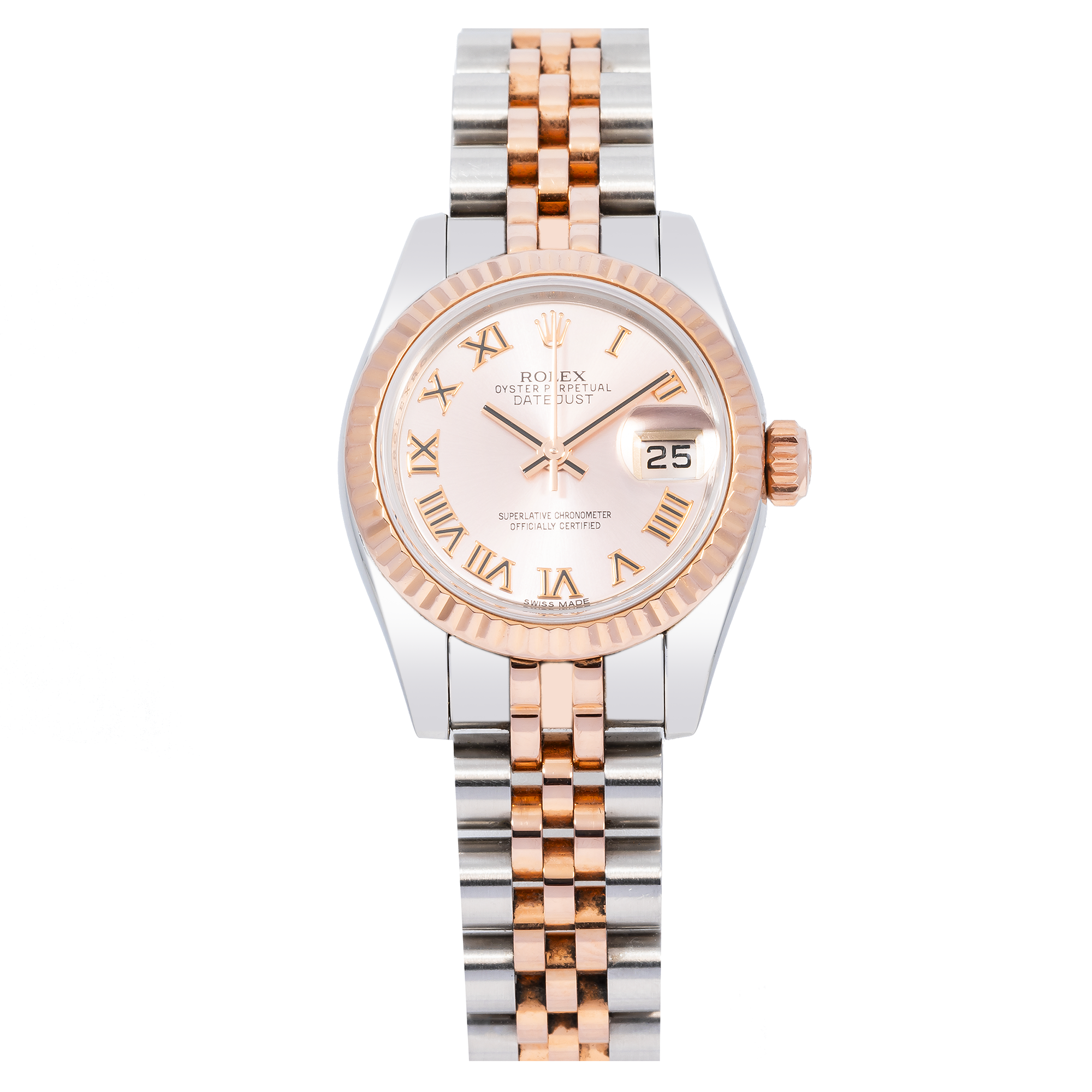 ROLEX DATEJUST WATCH, 179173 26MM, PINK ROMAN NUMERAL DIAL AND 2 TONE JUBILEE BRACELET
