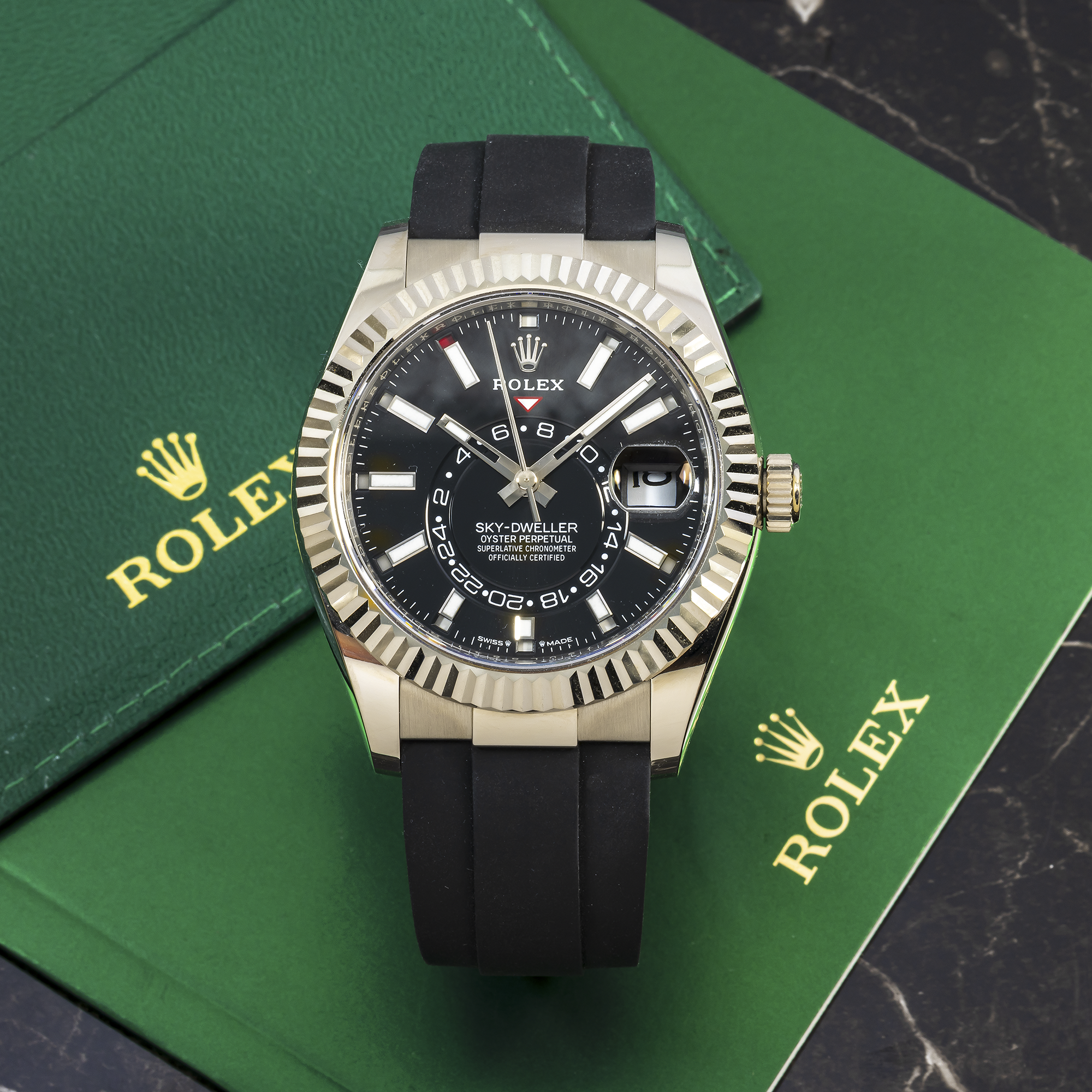 Rolex Sky-Dweller 336235 White Gold Bezel With Black Index Dial And Oysterflex Strap