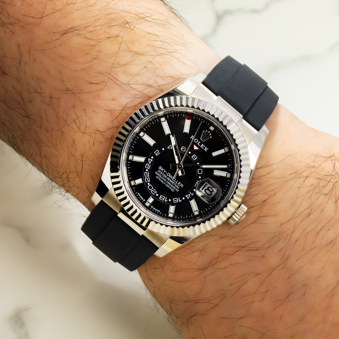 Rolex Sky-Dweller 336235 White Gold Bezel With Black Index Dial And Oysterflex Strap