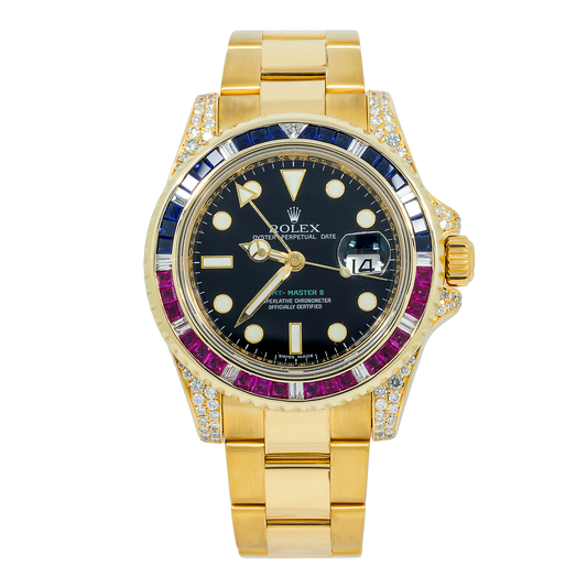 Rolex GMT-Master II 116718 40MM Black Dial With Multicolor Sapphire Diamond Bezel And Lugs
