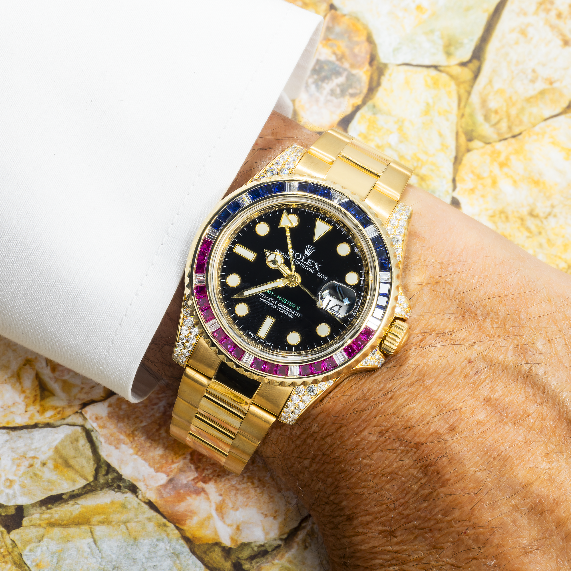 Rolex GMT-Master II 116718 40MM Black Dial With Multicolor Sapphire Diamond Bezel And Lugs
