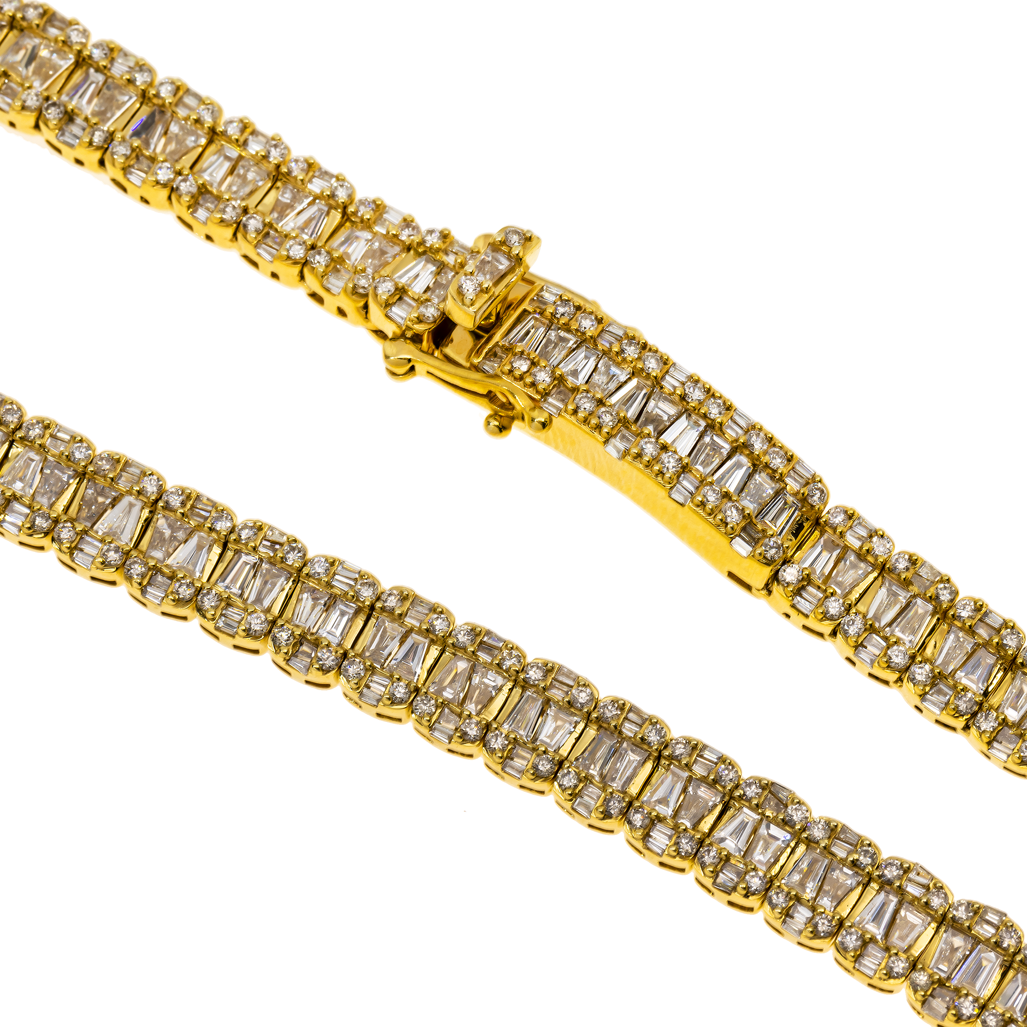 10K GOLD BAGUETTE CLUSTER AND ROUND DIAMOND CHAIN 20.00 CT