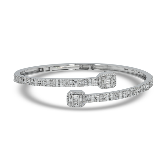 10K GOLD ROUND AND BAGUETTE DIAMOND SQUARE SHAPE BANGLE 1.49 CT