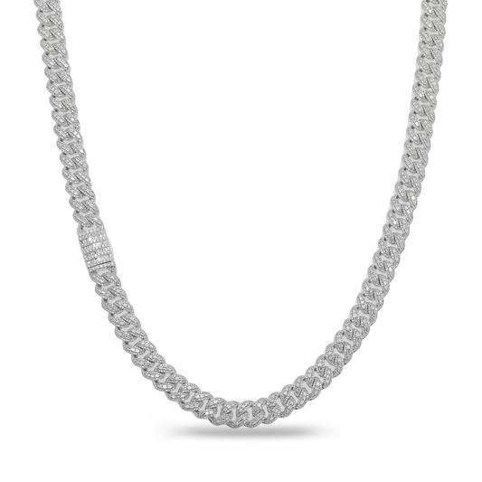 10K GOLD BAGUETTE AND ROUND DIAMOND 8MM OPEN CUBAN LINK CHAIN 10.11 CT