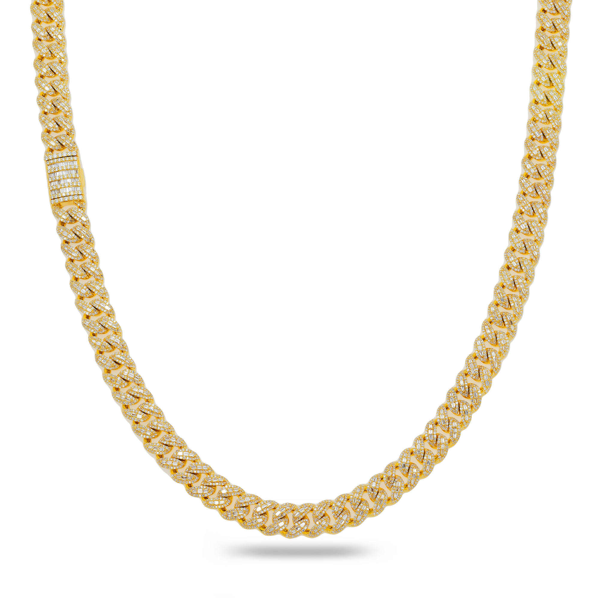 10K GOLD BAGUETTE AND ROUND DIAMOND 8MM OPEN CUBAN LINK CHAIN 10.11 CT