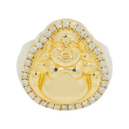 10K GOLD ROUND DIAMOND BUDDHA RING 0.83 CT