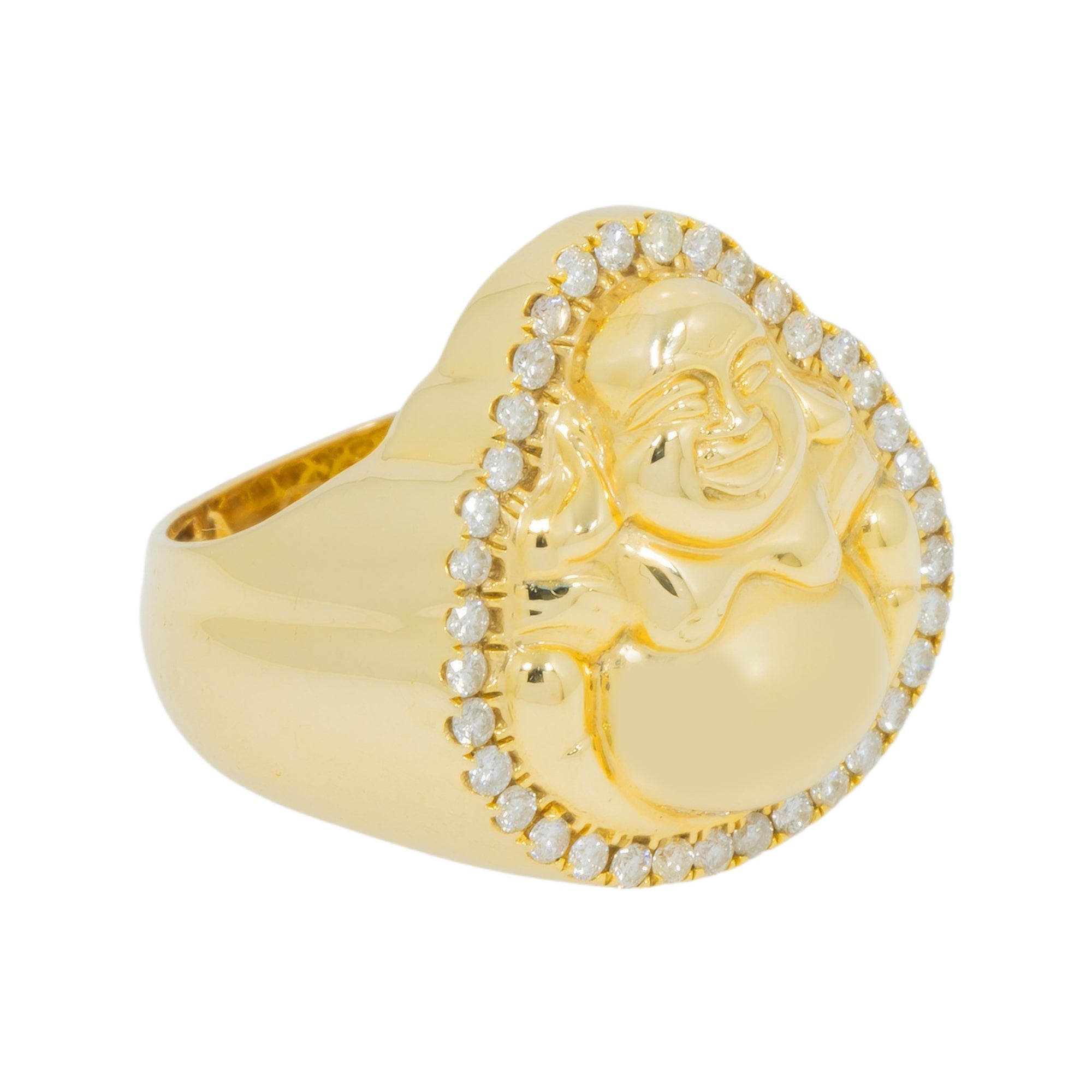 10K GOLD ROUND DIAMOND BUDDHA RING 0.83 CT