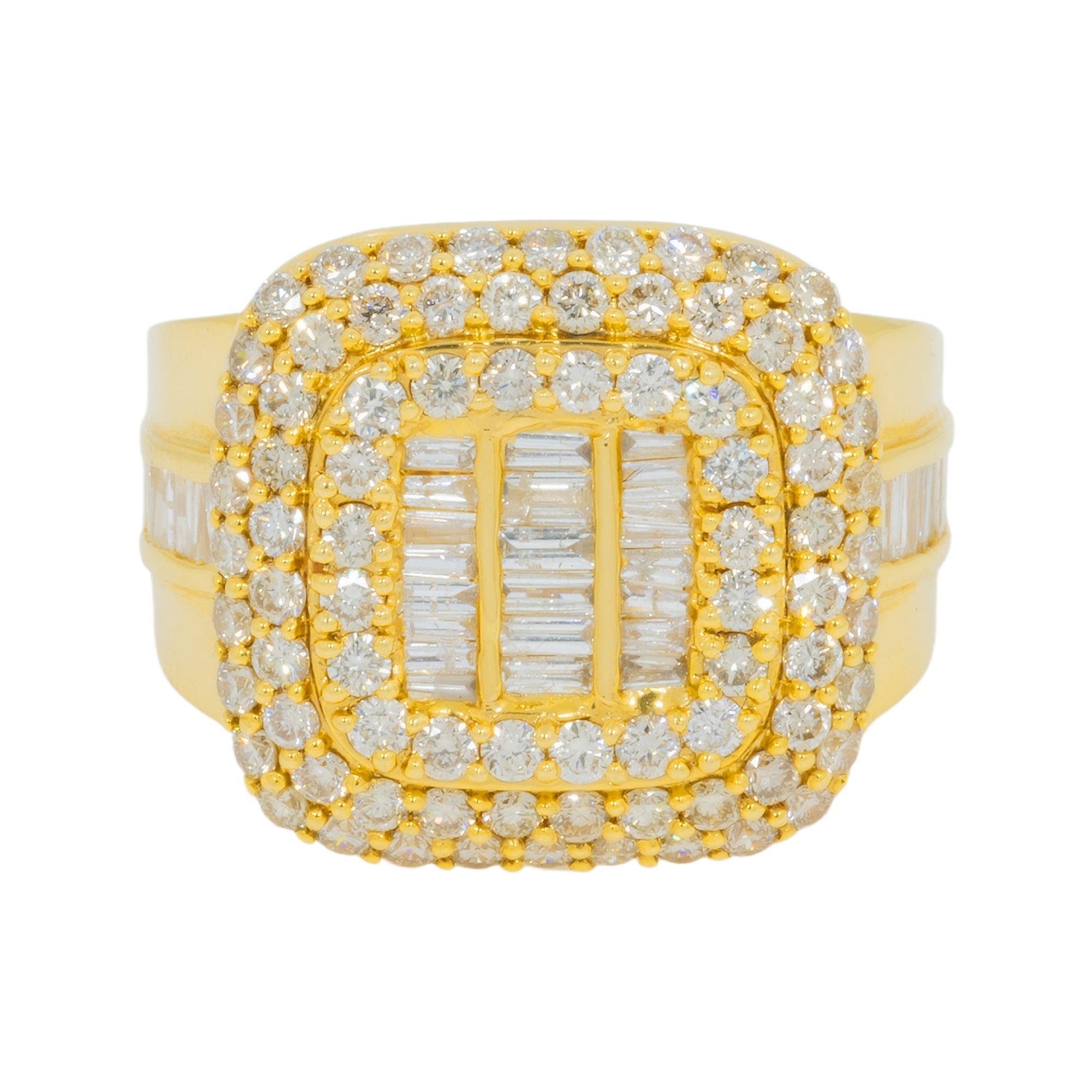 14K GOLD BAGUETTE AND ROUND DIAMOND STATEMENT RING 3.98 CT