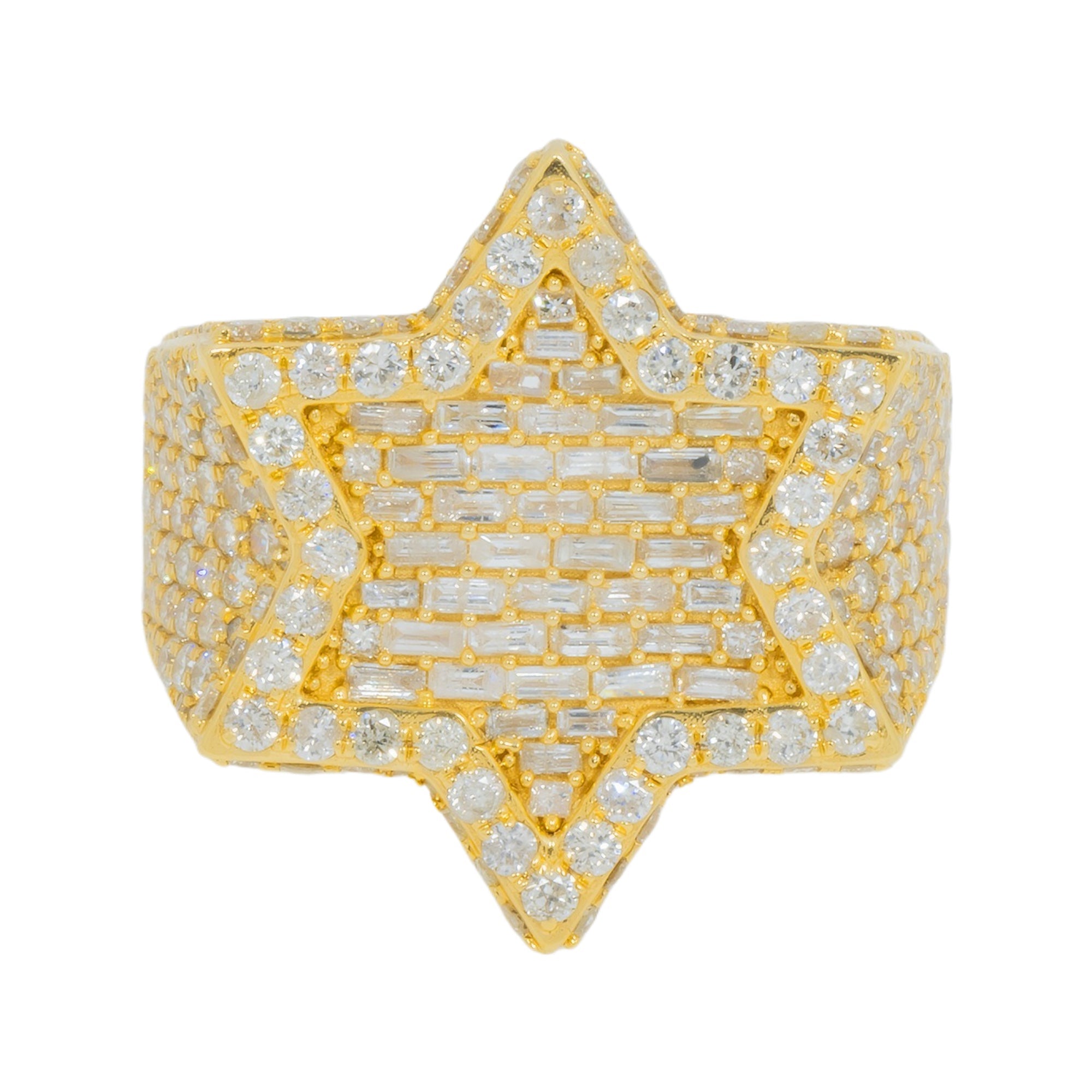 14K GOLD BAGUETTE AND ROUND DIAMOND STAR OF DAVID RING 6.36 CT