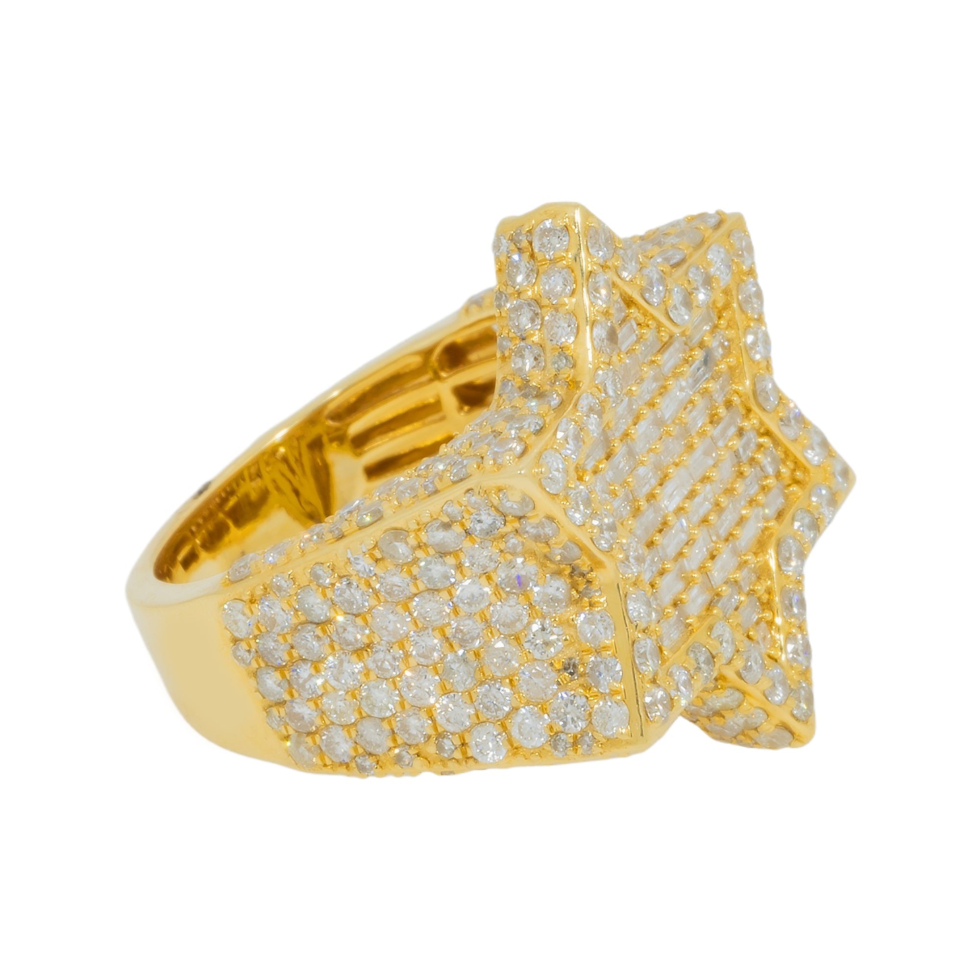 14K GOLD BAGUETTE AND ROUND DIAMOND STAR OF DAVID RING 6.36 CT