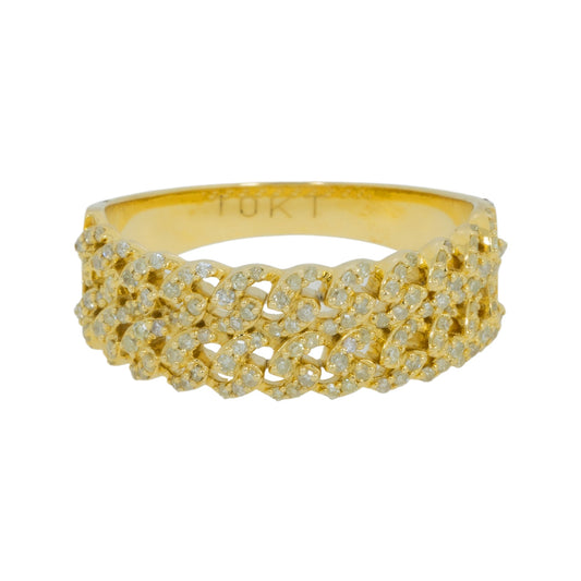 10K GOLD ROUND DIAMOND DOUBLE ROW CUBAN LINK RING 0.06 CT