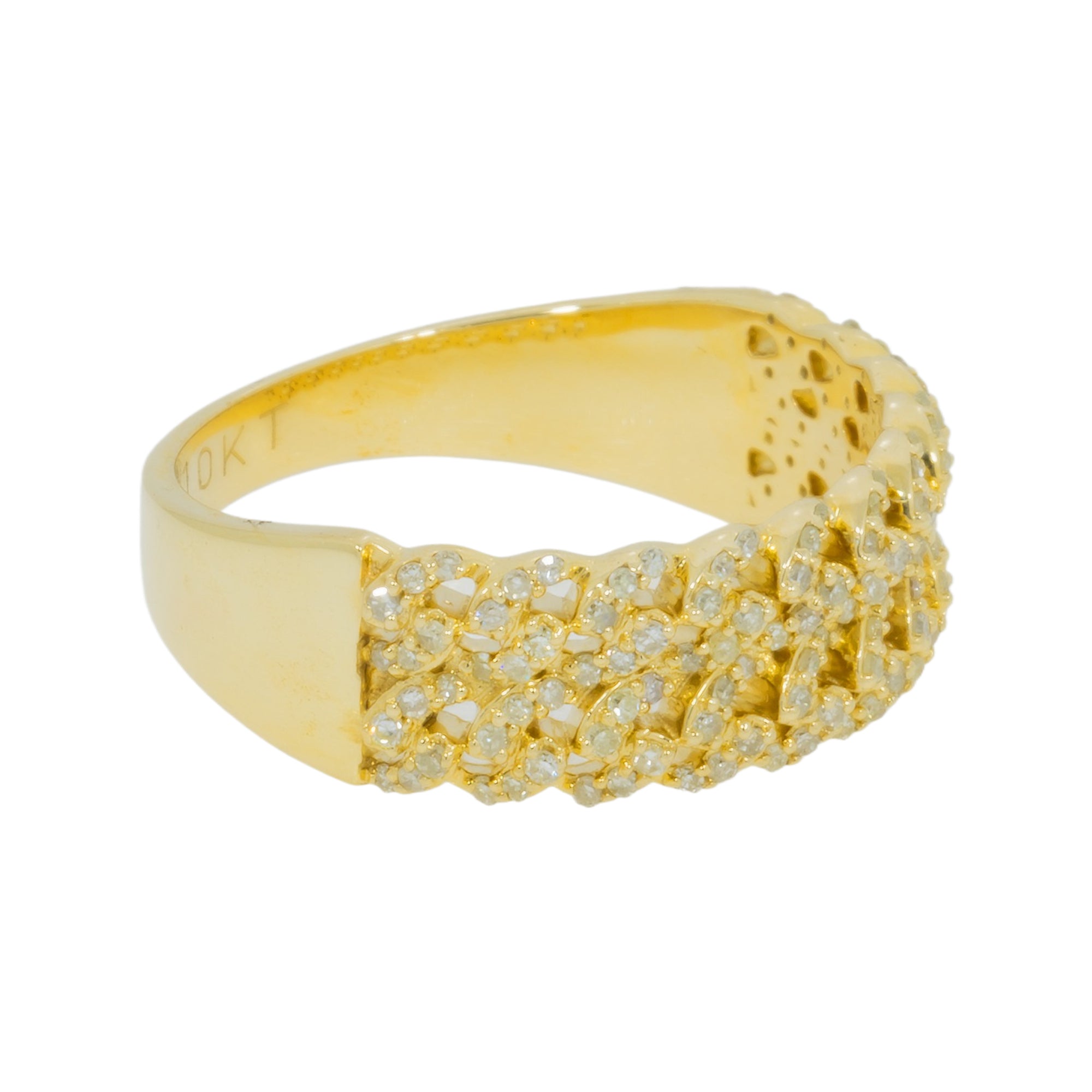 10K GOLD ROUND DIAMOND DOUBLE ROW CUBAN LINK RING 0.06 CT