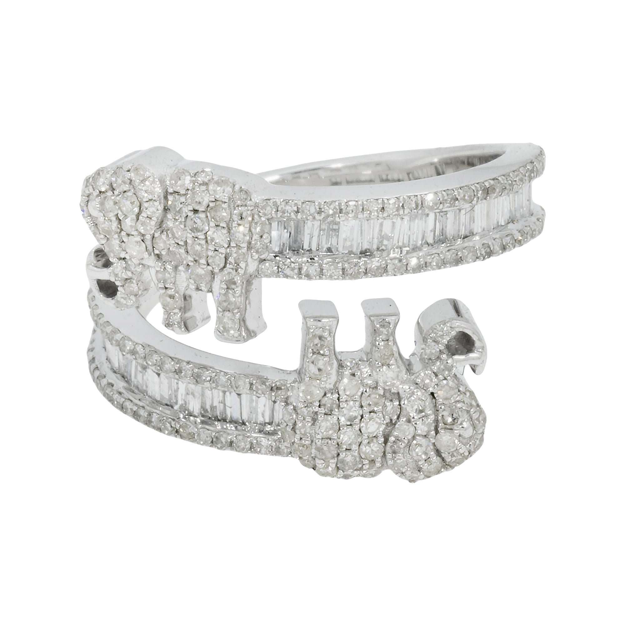 10K GOLD ROUND AND BAGUETTE DIAMOND ELEPHANT BYPASS RING 1.35 CT