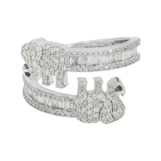 10K GOLD ROUND AND BAGUETTE DIAMOND ELEPHANT BYPASS RING 1.35 CT